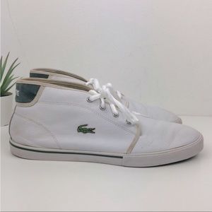 Men’s Vintage Lacoste Ampthill Whiite Leather & Canvas Mid Top Sneakers Size 10.